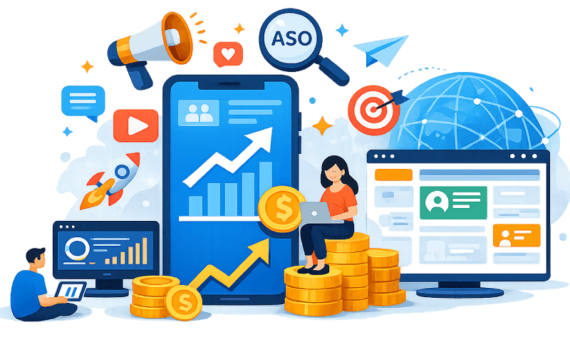 App growth, ad mediation, and web portals illustration
